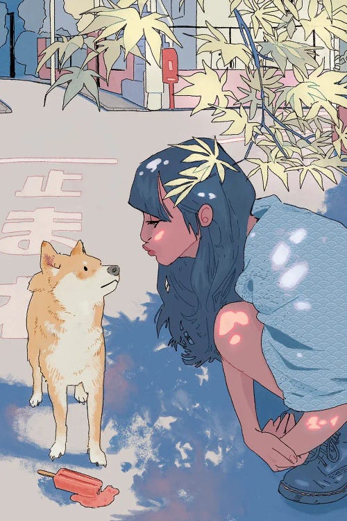 Girl And The Shiba by Lucy Michelle wall art