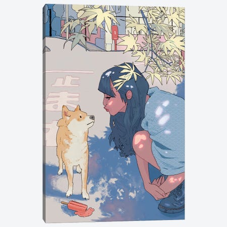 Girl And The Shiba Canvas Print #LMH16} by Lucy Michelle Canvas Art Print