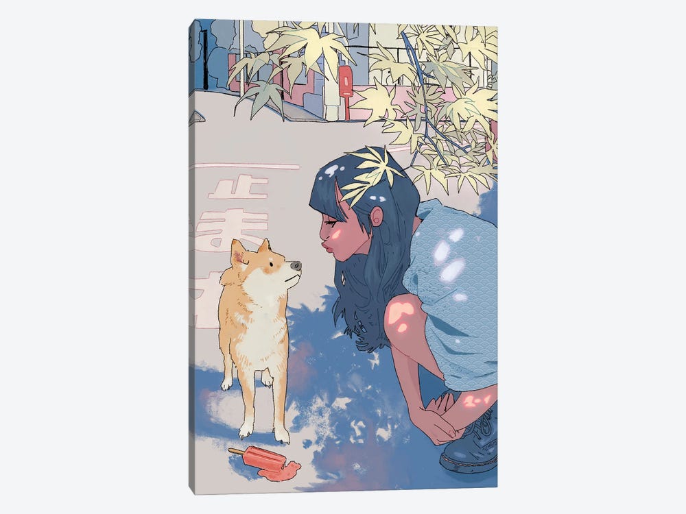 Girl And The Shiba by Lucy Michelle 1-piece Canvas Art Print