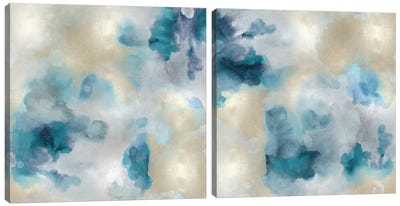 Aqua Movement Diptych II Canvas Art Print - Art Sets | Triptych & Diptych Wall Art