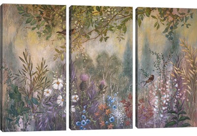 Wild Garden Tangle Canvas Art Print - 3-Piece Vintage Art