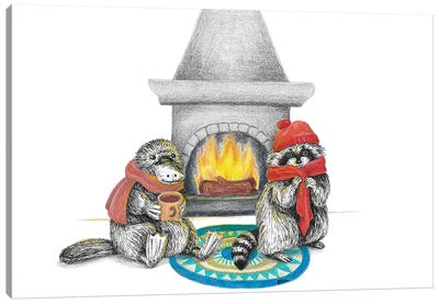 Fireplace Canvas Art Print - Platypuses
