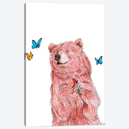 Bear With Butterflies Canvas Print #LMS16} by Elisa Lemmens Canvas Wall Art