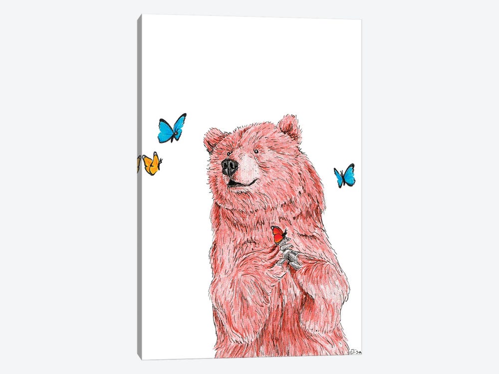 Bear With Butterflies by Elisa Lemmens 1-piece Canvas Art Print