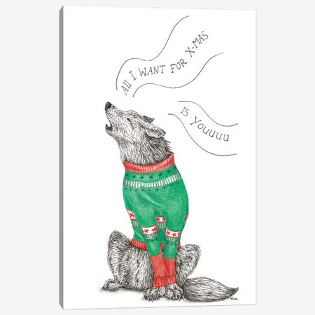 Christmas Wolf Canvas Print #LMS24} by Elisa Lemmens Canvas Art Print