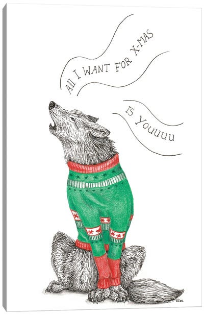 Christmas Wolf Canvas Art Print - Elisa Lemmens