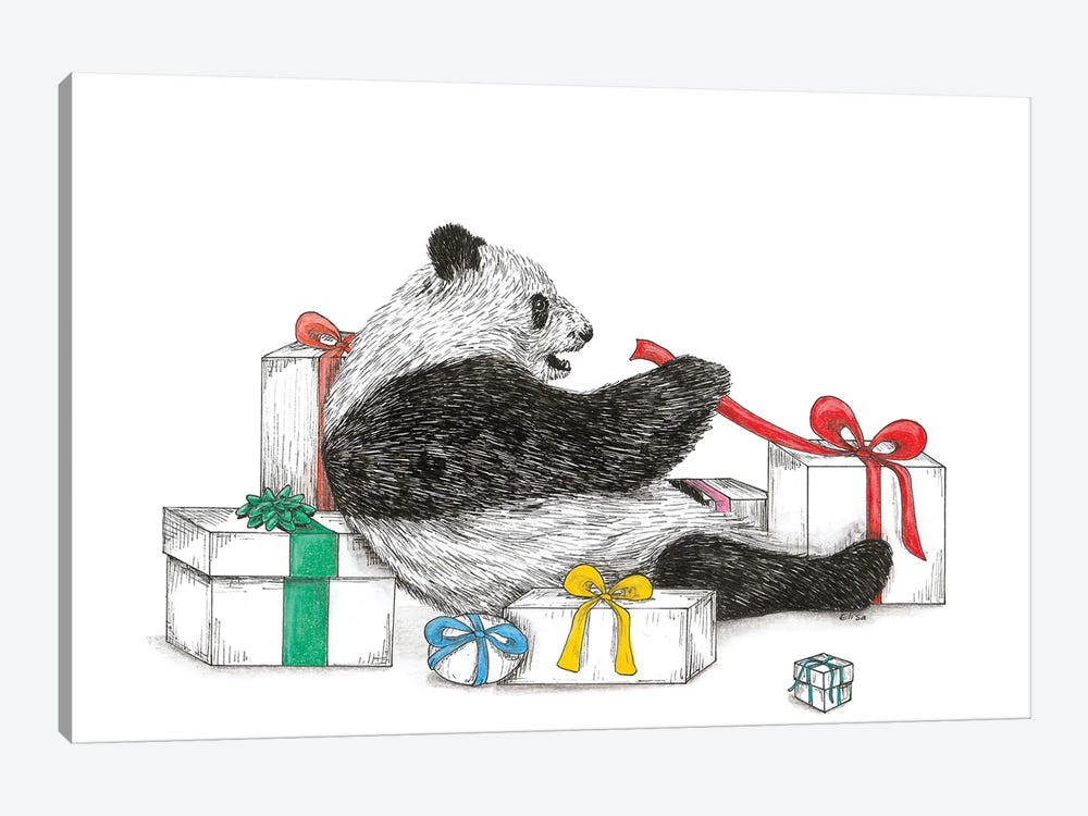Panda With Presents by Elisa Lemmens 1-piece Canvas Print