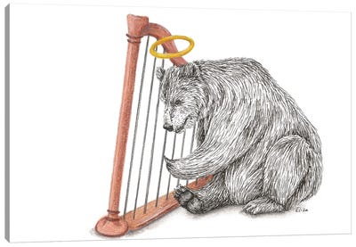 Harpplaying Bear Canvas Art Print - Brown Bear Art