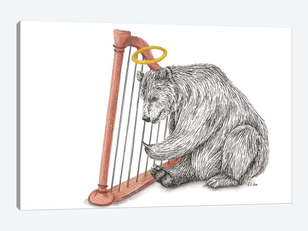 Harpplaying Bear by Elisa Lemmens 1-piece Canvas Art
