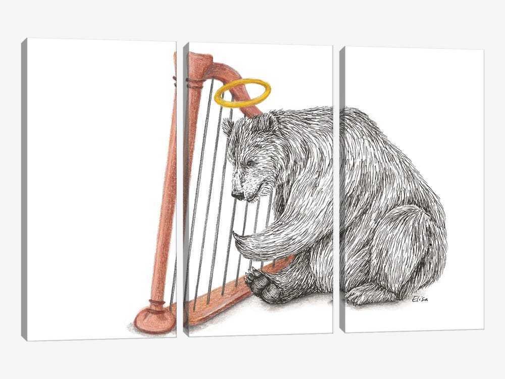Harpplaying Bear by Elisa Lemmens 3-piece Canvas Wall Art