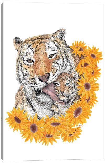 Tiger With Little One Canvas Art Print - Elisa Lemmens