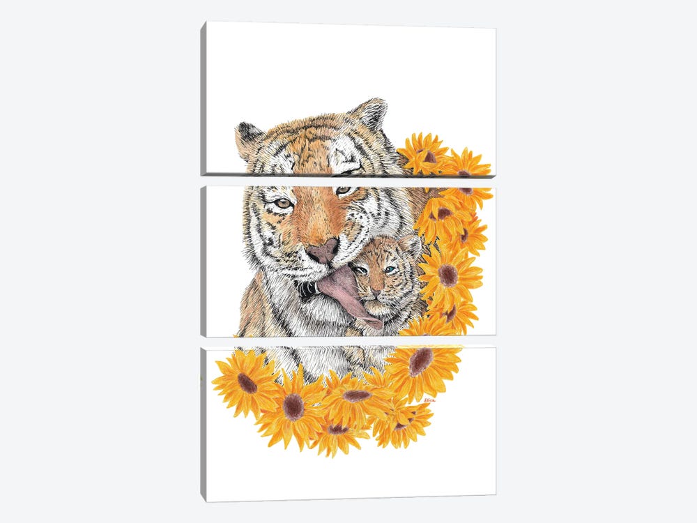 Tiger With Little One by Elisa Lemmens 3-piece Canvas Print