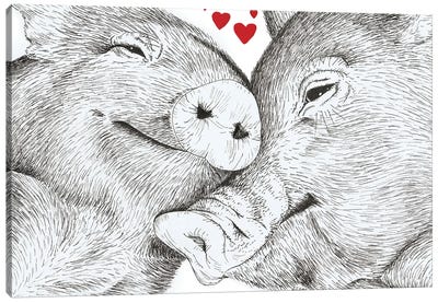 Pigs In Love Canvas Art Print - Pig Art