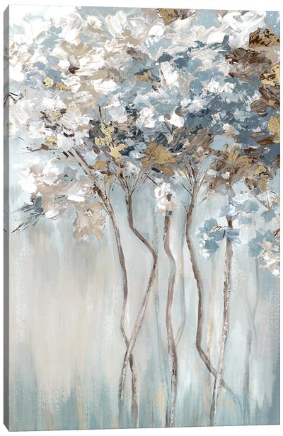 Golden Blue Forest Canvas Art Print - Large Abstract Art
