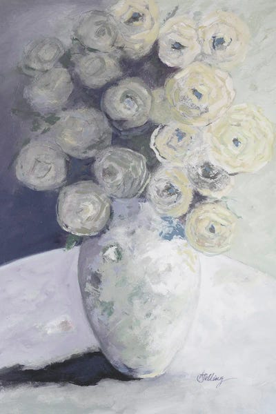 Linda Stelling: Green Vase With Yellow Flowers by Linda Stelling
