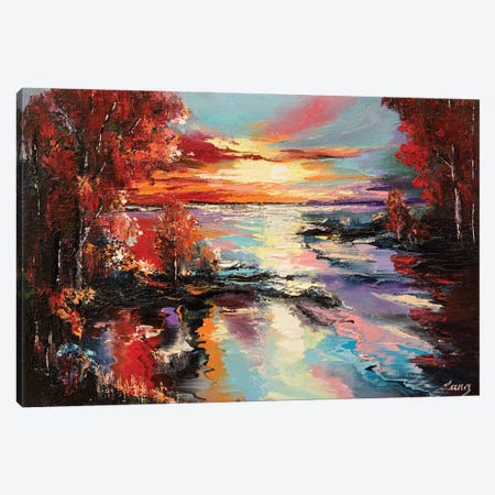 Sunset In Autumn's Reflection Canvas Print #LNF53} by Lana Frey Canvas Artwork