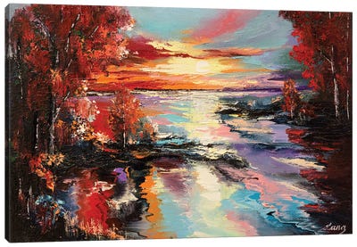 Sunset In Autumn's Reflection Canvas Art Print - Lana Frey