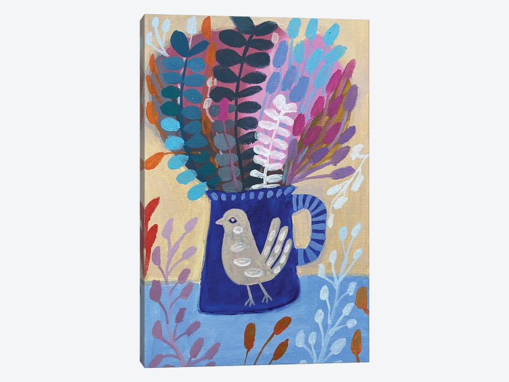Blue Mug With Flowers by Lenka Stastna 1-piece Canvas Wall Art