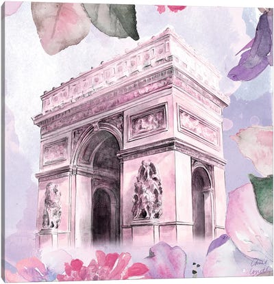 Parisian Blossoms II Canvas Art Print - Arc de Triomphe