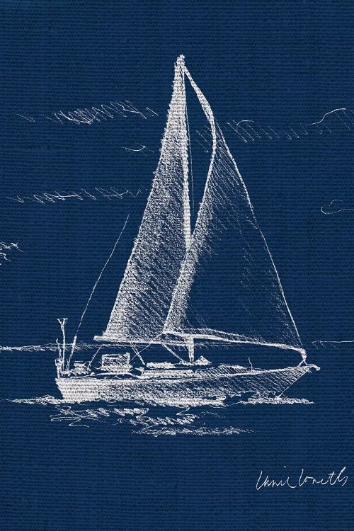 Sailboat on Blue Burlap I