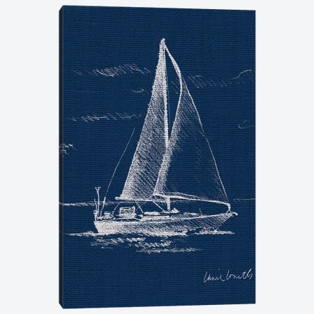 Sailboat on Blue Burlap I Canvas Print #LNL166} by Lanie Loreth Canvas Print