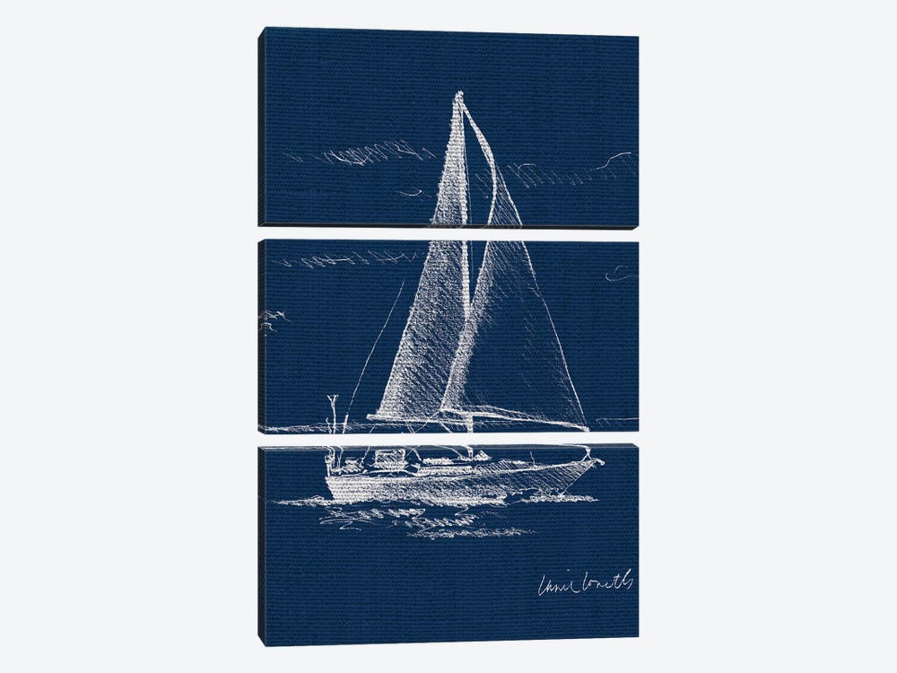 Sailboat on Blue Burlap I by Lanie Loreth 3-piece Canvas Print