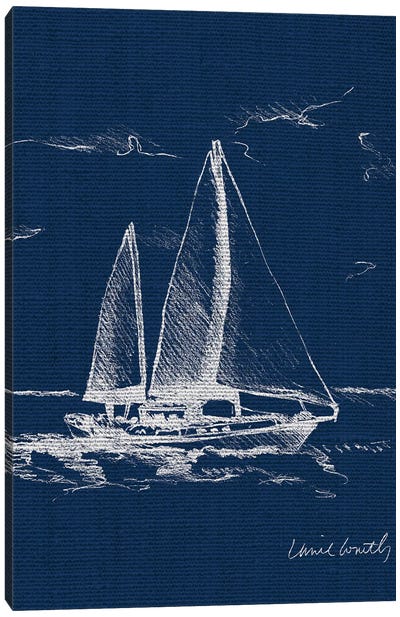 Sailboat on Blue Burlap II Canvas Art Print - Lanie Loreth