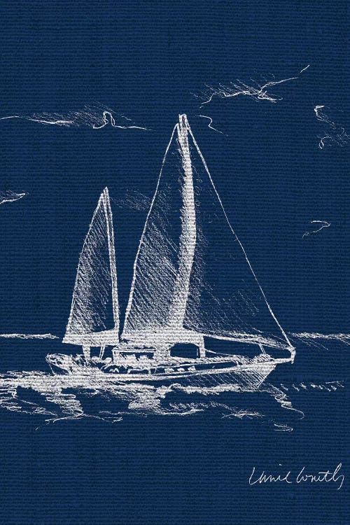 Sailboat on Blue Burlap II Canvas Art by Lanie Loreth | iCanvas