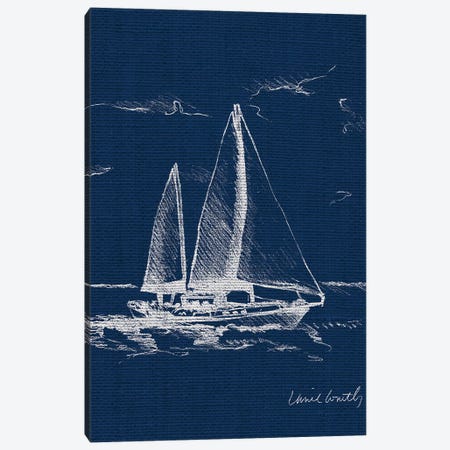 Sailboat on Blue Burlap II Canvas Print #LNL167} by Lanie Loreth Art Print