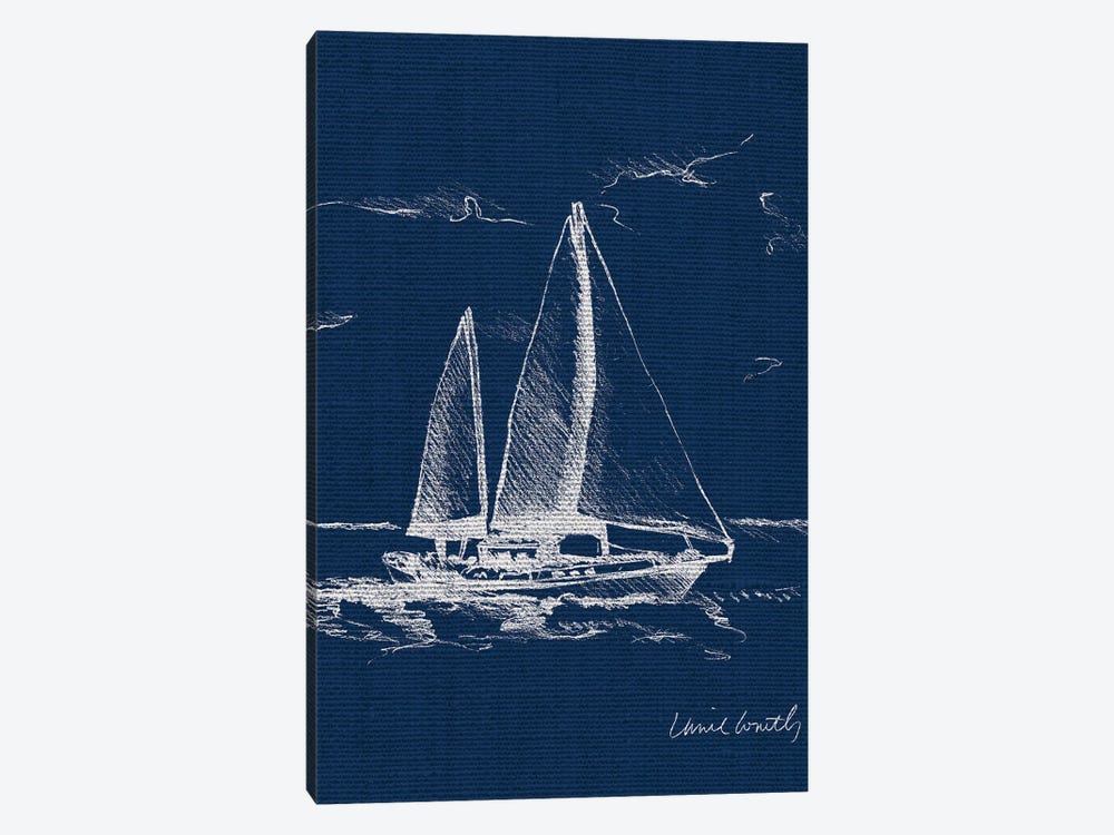 Sailboat on Blue Burlap II by Lanie Loreth 1-piece Canvas Artwork