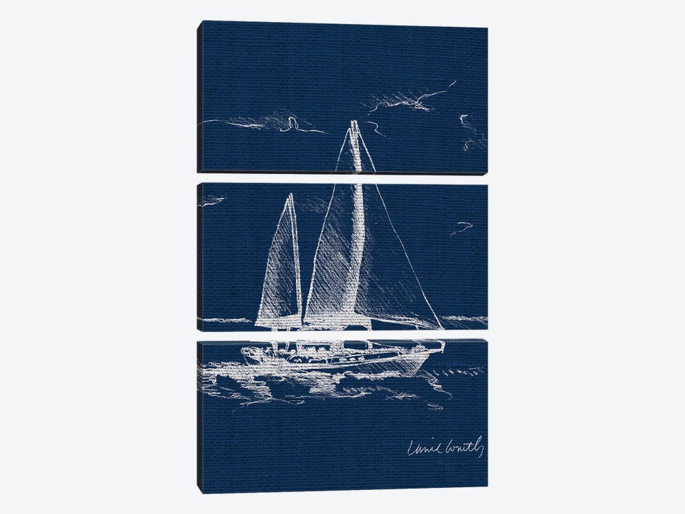 Sailboat on Blue Burlap II by Lanie Loreth 3-piece Canvas Artwork