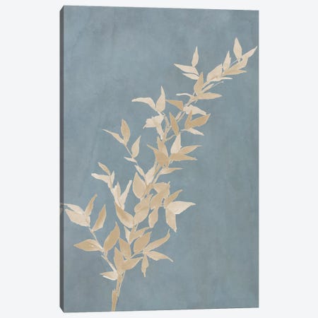 Tan Leaf on Blue II Canvas Print #LNL206} by Lanie Loreth Canvas Wall Art