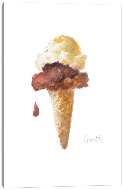 Watercolor Ice Cream Cone I Canvas Art Print - Ice Cream & Popsicle Art
