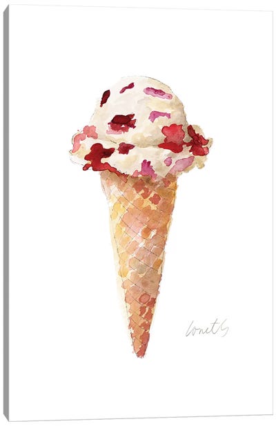 Watercolor Ice Cream Cone II Canvas Art Print - Minimalist Kitchen Art