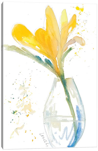 Yellow Flowers in Clear Vase Canvas Art Print - Lanie Loreth
