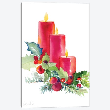 Candles with Holly Canvas Print #LNL247} by Lanie Loreth Canvas Art