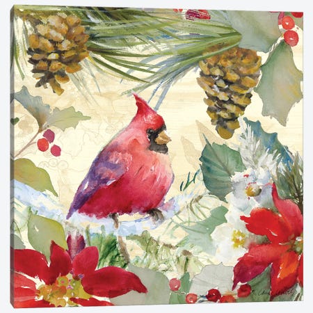 Cardinal and Pinecones II Canvas Wall Art by Lanie Loreth | iCanvas