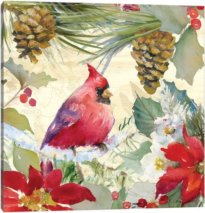 Cardinal and Pinecones I Canvas Art Print - Cardinal Art