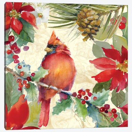 Cardinal and Pinecones II Canvas Print #LNL249} by Lanie Loreth Canvas Art Print