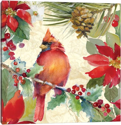 Cardinal and Pinecones II Canvas Art Print - Cardinal Art