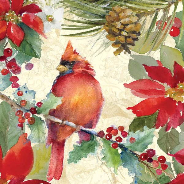 Cardinals: Cardinal and Pinecones II by Lanie Loreth