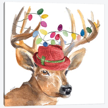 Christmas Light Reindeer Hat Canvas Print #LNL253} by Lanie Loreth Canvas Wall Art