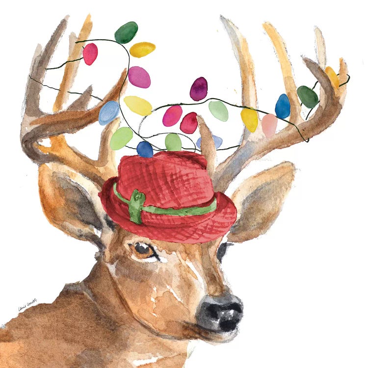 Christmas Light Reindeer Hat by Lanie Loreth canvas print