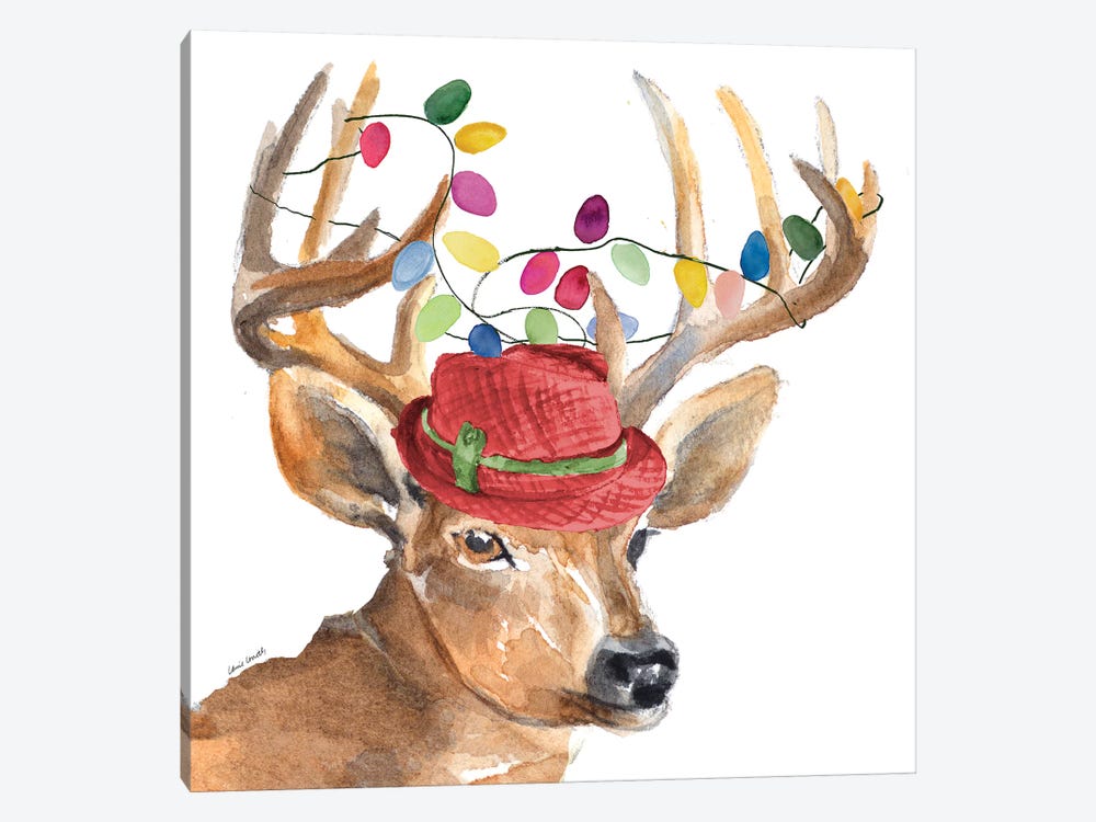 Christmas Light Reindeer Hat by Lanie Loreth 1-piece Canvas Art Print