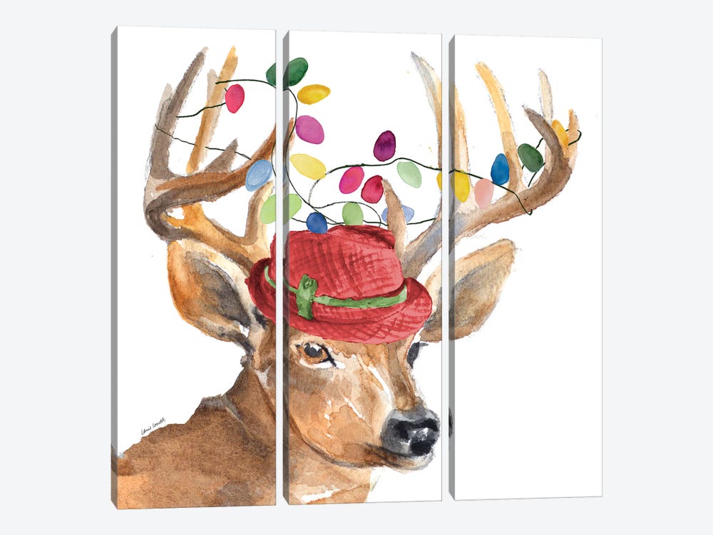 Christmas Light Reindeer Hat by Lanie Loreth 3-piece Canvas Art Print