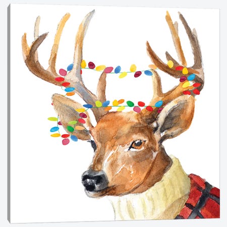 Christmas Lights Reindeer Sweater Canvas Print #LNL254} by Lanie Loreth Canvas Art Print
