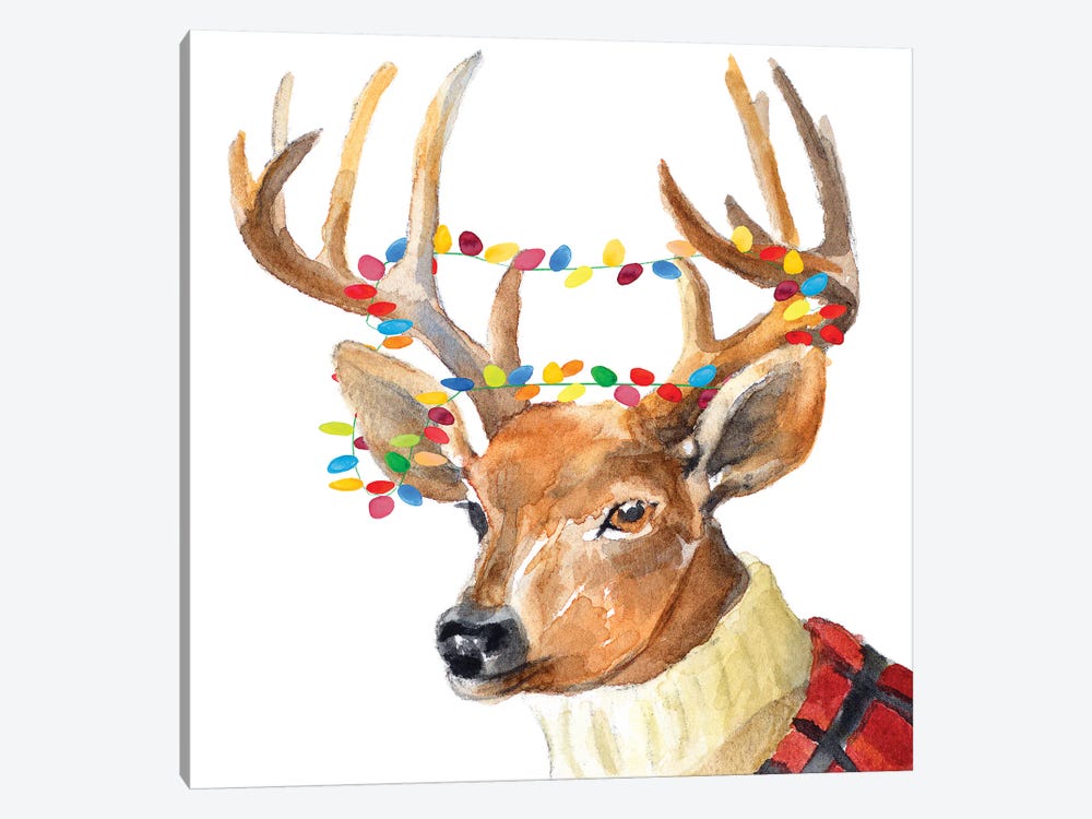 Christmas Lights Reindeer Sweater by Lanie Loreth 1-piece Canvas Artwork
