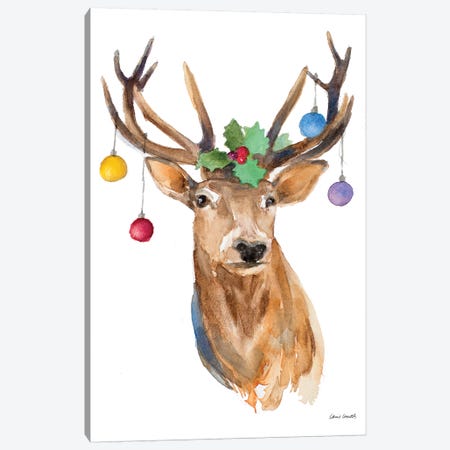 Deer with Holly and Ornaments Canvas Print #LNL258} by Lanie Loreth Canvas Art