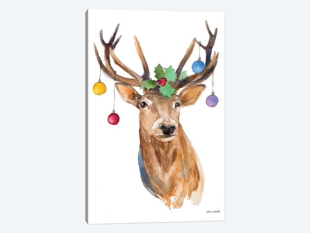 Deer with Holly and Ornaments by Lanie Loreth 1-piece Canvas Wall Art