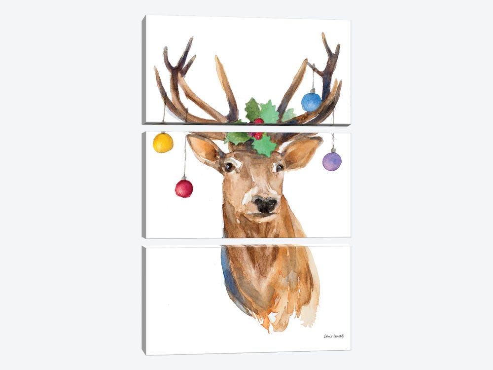 Deer with Holly and Ornaments by Lanie Loreth 3-piece Canvas Art